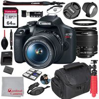Canon EOS Rebel T7 18-55mm f/3.5-5.6 is II Kit + 64GB SD Card + Case (17pc Bundle)