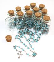 12 Bible Rosary in Glass Jar Bottle Beads Beaded Blue and Silver Catholic Crucifix Necklace Lot Holy