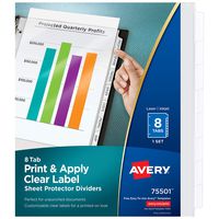 Avery 8-Tab Sheet Protectors Dividers, Printable Easy Peel Clear Labels, Index Maker, White Tabs, 1 Set (75501)