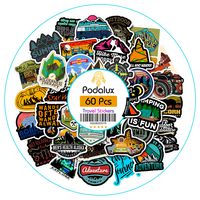 Podalux Water Bottle Stickers, Cute Travel Adventure Sticker for Laptop Hydroflasks Skateboard, 60 Pack
