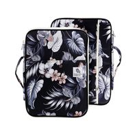 Lazyaunti Zipper Portfolio Organizer A4 Note Pouch-Waterproof Document Bags/Zipper Binder/Paper Case for 12.5" Mac,Tablet,Pens,washi Tape,Journals,Sketch Books（Hibiscus White）