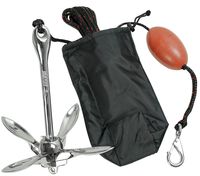 Extreme Max 3006.6702 BoatTector Complete Stainless Steel Grapnel Anchor Kit for Small Boats, Kayaks, PWC, Jet Ski, SUP, etc. - 3.5 lbs., Silver