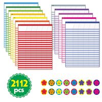 12 Pack Multi-Color Laminated Dry Rease Incentive Chart/Chore/Responsibility/School Attendance/Homework Progress Tracking Chart with 2112 Reward Star Stickers, (17" x 22")