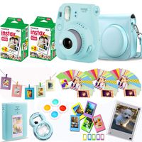 Fujifilm Instax Mini 9 - Ice Blue Instant Camera + Fuji Instax Film 40 Shots + Protective Case + Magnetic Acrylic Frame + Album, Hanging Frames, Desk Frames, Filter Set & Selfie Lens 90 PC Design Kit