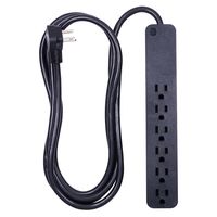 GE Power Strip Surge Protector, 6 Outlets, Flat Plug, Extra Long Power Cord, 8ft, Wall Mount, Black, 37052