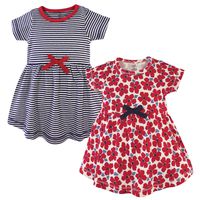 Touched by Nature Girls, Toddler, and Baby Organic Cotton Short-Sleeve Dresses, Red Flowers, 9-12 Months