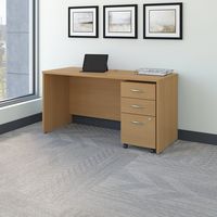 Bush Business Furniture Series C 60W x 24D Office Desk with Mobile File Cabinet in Light Oak
