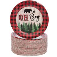 Oh Boy Lumberjack Buffalo Plaid Baby Shower Party Paper Plates 7 inches for Cake Dessert (80 Pack)