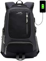 School Backpack Bookbag with USB Charging Port for College Travel Hiking Fit Laptop Up to 15.6 Inch (Black)