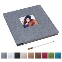 Self Adhesive Photo Album Magnetic Scrapbook Album 40 Magnetic Double Sided Pages Linen Hardcover DIY Photo Album Length 11 x Width 10.6 (Inches) with A Metallic Marker Pen (Gray)