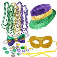 JOYIN Mardi Gras Accessory Set Party Favors with Beads Necklaces, Sequin Fedora Hat, Masquerade Mardi Gras Mask, Sequin Bow Tie. 24 Temporary Tattoos, 3 Pendants