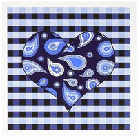 3dRose Blue Paisley Heart on Blue and White Check Greeting Cards, 6 x 6 Inches, Set of 6 (gc_25355_1)
