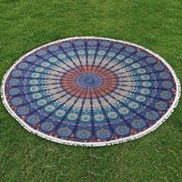 Bless International Indian Hippie Bohemian Psychedelic Peacock Mandala Wall Hanging Bedding Tapestry (Blue Green, Roundie 70")