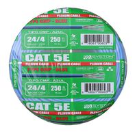 Cat5e Bulk Cable Raw 250ft Pure Copper, Plenum Rated, Solid, 350Mhz, 24AWG, UTP, CMP, Blue by Syston Cable