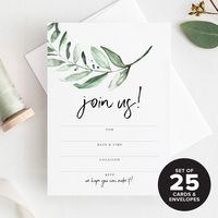 Bliss Collections 25 Invitations with Envelopes for All Occasions, Greenery Invites Perfect for: Weddings, Bridal Showers, Engagement, Birthday Party or Special Event, Fill in Rustic Invites