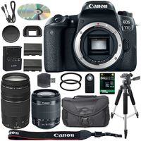 Canon EOS 77D DSLR Camera + 18-55mm STM + 75-300mm III Lens + Spare LP-E17 Battery + Two Ultraviolet Filters + 64GB SDXC Card + SLR Bag + Remote + Tripod & More - International Version