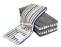 6 Pack Large Popcorn Striped and Solid Kitchen Towel Set / 16" x 26"/ Thick, Plush 100% Ring-Spun Cotton / 3 Yarn Dyed, 3 Solid Dyed Variety Pack/Grey Luxury Hand Towels