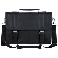 Ben Sherman Leather Double Compartment 15" Flapover Laptop Business Portfolio (RFID), Black