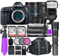 Canon EOS 5D Mark IV Digital SLR Camera with Canon EF 24-105mm f/4L IS II USM Lens + Tamron Zoom 70-300mm f/4-5.6 Di LD Macro Autofocus + Canon EF 50mm f/1.8 STM Lens + Accessory Bundle