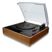 Toshiba TY-LP30T Vinyl Record Player Turntable: 7.7" 3-Speed Bluetooth Turntables - Stereo Speakers, Encoder (Wood)