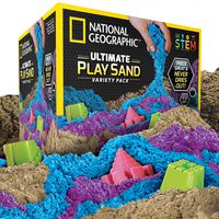 NATIONAL GEOGRAPHIC Play Sand Combo Pack - 2 LBS each of Blue, Purple and Natural Sand with Castle Molds - A Kinetic Sensory Activity