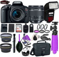 Canon EOS Rebel T7i Digital SLR Camera with Canon EF-S 18-55mm IS STM Lens + Automatic Flash + LED Video Light, Close-Up Lens Set, 32GB Memory Card + Accessory Bundle