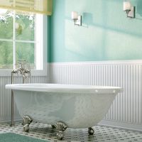 Luxury 60 inch Clawfoot Tub with Vintage Tub Design in White, includes Brushed Nickel Ball and Claw Feet and Drain, from The Laughlin Collection