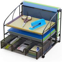 SimpleHouseware Desk Organizer 3 Tray w/Sliding Drawer and Hanging File Holder, Black