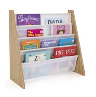 Tot Tutors Kids Book Rack Storage Bookshelf with Deep Sleeves, Universal, Natural/White
