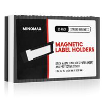Minomag Magnetic Label Holders | Full Set of Slot Loading Data Card Holders for Metal Shelf, Whiteboard, or Planning Board (Set of 25)