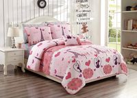 Linen Plus Full/Queen 4pc Bedspread Set for Girls/Teens Paris Eiffel Tower Hearts Pink Deep Purple New