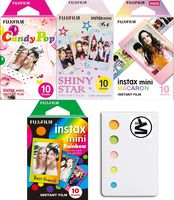 Fujifilm Instax Mini Rainbow,Macron,Candy pop and Star Pack of 4 Camera Film & | Bonus Sticky Notes for Memo | Create Your Memories