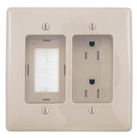 Bryant Electric RR1512LA 2-Gang Recessed TV Connection Outlet Plate with 15 Amp 125V Tamper-Resistant Duplex Receptacle with One Pass-Thru Opening, Light Almond
