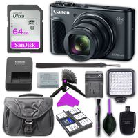 Canon PowerShot SX730 Digital Camera with 64GB SD Memory Card + Mini Stable Tripod and Grip + LED Video Light Accessory Bundle