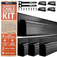 J Channel Cable Raceway Kit - Computer Desk Cable Management System - 4x16'' Black Under Table Cable Management Trays for Office and Home