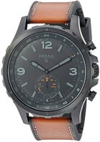 Fossil Q Men's Nate Stainless Steel and Leather Hybrid Smartwatch, Color: Black, Brown (Model: FTW1114)