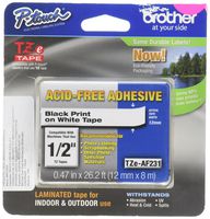 Brother Genuine P-touch TZE-AF231 Tape,1/2" (0.47") Wide Acid-Free Adhesive Laminated Tape, Black on White, Safe for Photo-Labeling or Scrapbooking, Water-Resistant,0.47" x 26.2' (12mm x 8M), TZEAF231