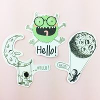 Pack of 3 x Astronaut Monster Hello Vinyl Sticker, Cute Sticker, Skateboard Sticker,Laptop Decal, Kawaii Sticker, Cute Decal, Sticker Bomb