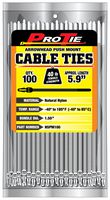 Pro Tie N5PM100 5.9-Inch Arrowhead Push Mount Cable Tie, Natural Nylon, 100-Pack