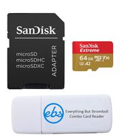 SanDisk 64GB SDXC Micro Extreme Memory Card and SD Adapter Bundle Works with Samsung Galaxy S10, S10+, S10e Phone Class 10 A2 (SDSQXA2-064G-GN6MA) Plus (1) Everything But Stromboli (TM) Card Reader