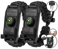 PSK Paracord Bracelet 8-in-1 Personal Survival Kit Urban & Outdoors Survival Knife, Fire Starter, Glass Breaker, Survival Whistle, Signal Mirror, Fishing Hook & String, Compass (Black / Black)