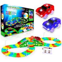 USA Toyz Glow Race Tracks for Boys and Girls - 360pk STEM Building Glow in The Dark Flexible Rainbow Race Track Set w/ 2 Light Up Toy Cars