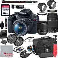 Canon EOS Rebel T7 18-55mm f/3.5-5.6 is II + 75-300mm f/4-5.6 III Kit + 64GB SD Card + Case (21pc Bundle)