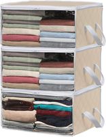 Simple Houseware 3 Pack Foldable Closet Organizer Clothing Storage Box with Clear Window, Beige