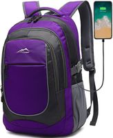 Backpack Bookbag for School Student College Business Travel with USB Charging Port Fit Laptop Up to 15.6 Inch Night Light Reflective Anti Theft (Purple)