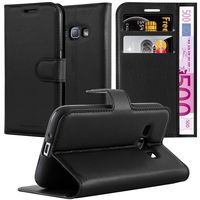Cadorabo Book Case Works with Samsung Galaxy J1 2015 in Oxid Black - with Magnetic Closure, Stand Function and Card Slot - Wallet Etui Cover Pouch PU Leather Flip