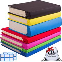PerfectCover 7 Stretchable Book Covers - Multiple Colors Durable, Washable, Reusable and Protective Jackets for Hard Cover Schoolbooks and Textbooks
