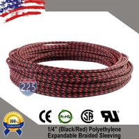 25 FT 1/4" 6mm Black Red Expandable Wire Cable Braided Sleeving Sheathing Loom Tubing US