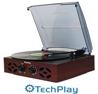 TechPlay ODC15 3 Speed Wooden Retro Classic Turntable with FM Radio, Headphone Jack and Built in Speakers, Wood turtable
