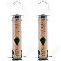 Gray Bunny GB-6847 Classic Tube Feeder, Set of 2, Premium Hard Plastic Outdoor Birdfeeder with Steel Hanger, Weatherproof and Water Resistant